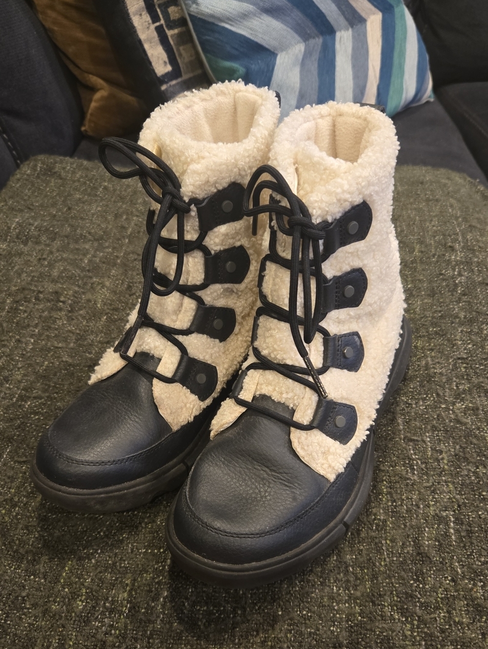 Sorel Black and Cream Sherpa Lace-Up Women's Boots